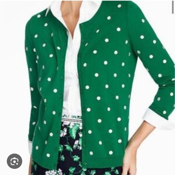Talbots Oprah Magazine Collection Kelly Green Polka-dot Cotton Preppy Cardigan - Picture 1 of 11